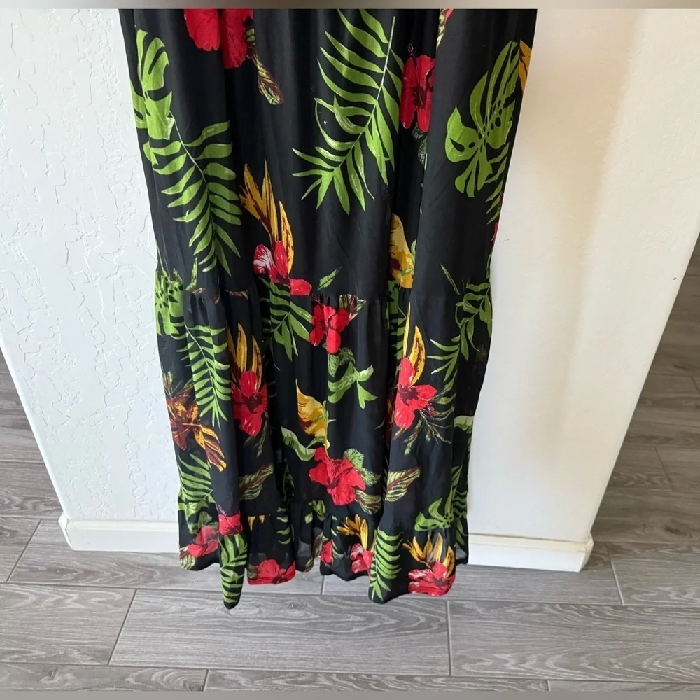 Siren Lily|Floral Maxi Dress with Tropical Print,Dark floral design•••Plus 2X